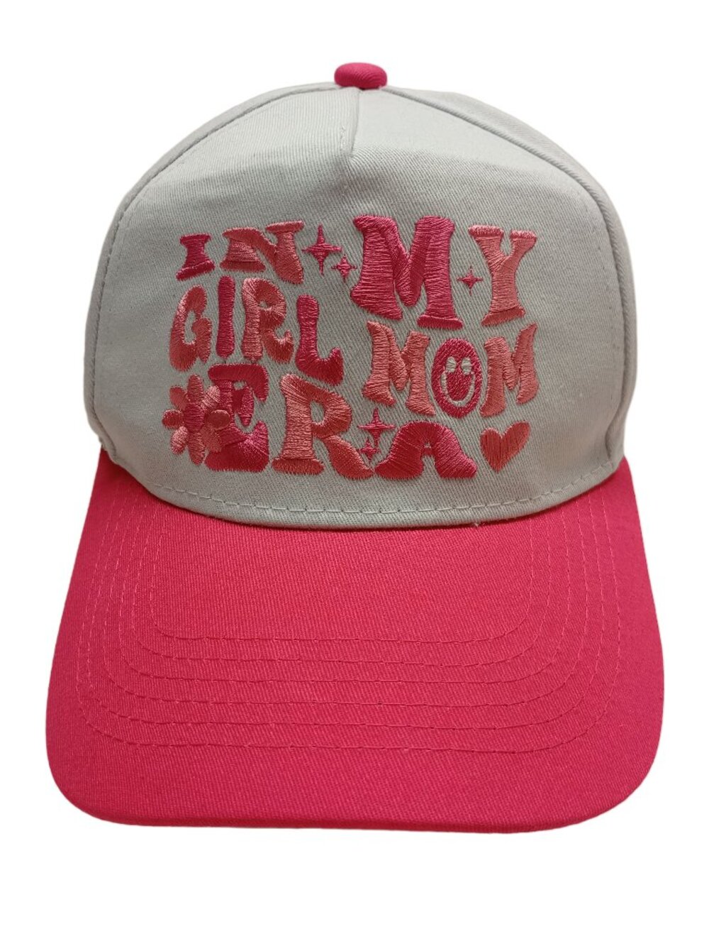 In My Girl Mom Era Pink & White Embroidered Adjustable Baseball Cap Hat OS